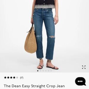 NWT Madewell Dean Easy Straight Crop Jeans
